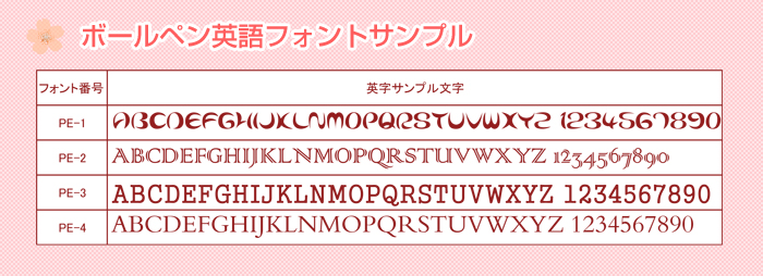 ボールペン英語フォントサンプル
