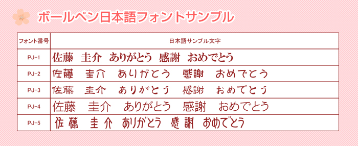 ボールペン日本語フォントサンプル
