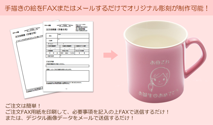 手描きの絵をFAXまたはメールするだけでオリジナル彫刻が制作可能!