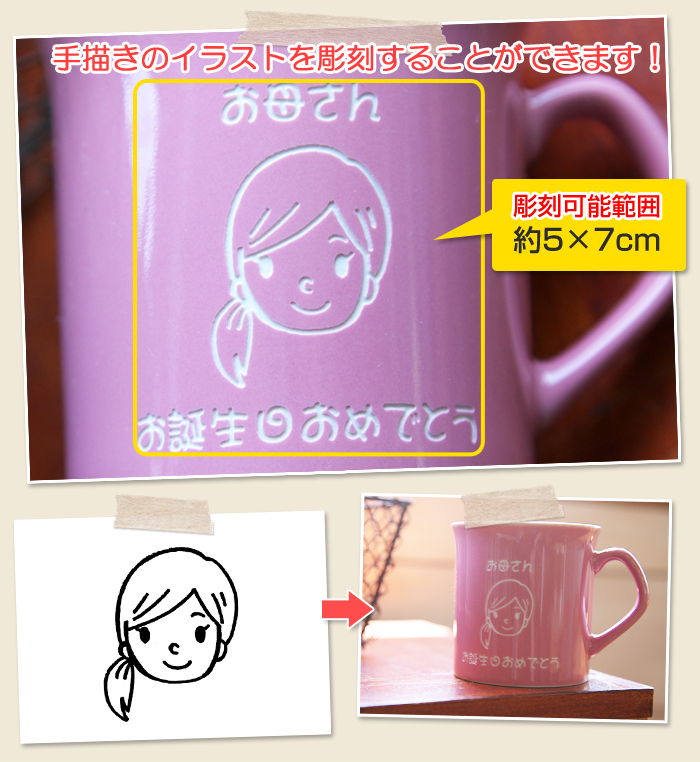 手描きのイラストを彫刻することができます!